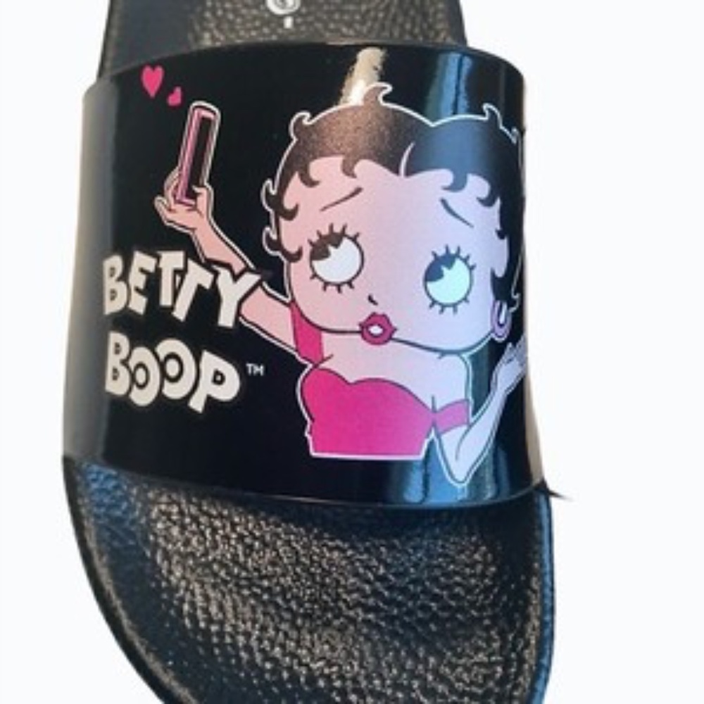 Betty Boop Womens Slides Size 6 Black Selfie Sandals Casual Slip On Shoes - Picture 7 of 9